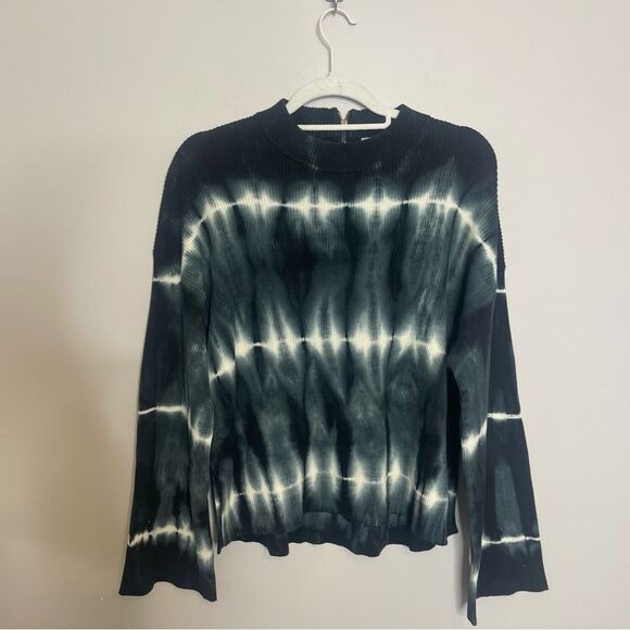 One Teaspoon Black/Blue Tie Dyed Ribbed Long Sleeve Sweatshirt NWOT MEDIUM - Picture 2 of 8
